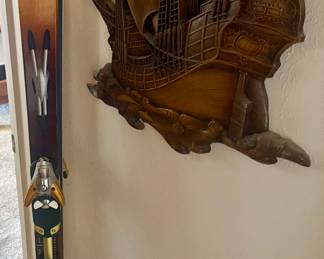 Salomon Scream 10 Pilot ski with bindings and Christopher Columbus wall plaque