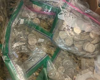 Junk Silver Dimes, Quarters, Halves, Silver Dollars - 90% silver pre-1964
Roosevelt Dimes: Mercury Dimes; Washington Quarters; Standing Liberty Quarters; Franklin & Kennedy Halves; Peace Dollars, etc
