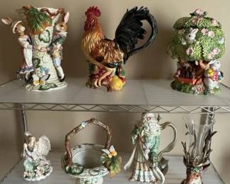 Fitz & Floyd Collectibles + Holiday & Animal Figurines
Charming collection of decorative ceramic figurines and teapots, including a Fitz and Floyd "Three French Hens" teapot from the 12 Days of Christmas series—known for its detailed design and collectible value. Also featured are festive roosters, whimsical rabbits, handcrafted angels, and other holiday-themed pieces. Great finds for collectors of vintage ceramics, holiday decor, or Fitz & Floyd enthusiasts. Condition varies; some may be limited edition or hand-painted.