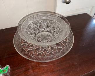 Mid Century crystal bowl & matching tray