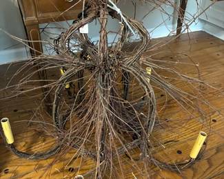 Unusual willowwood  5- branch chandelier ready wired approx. width 28"