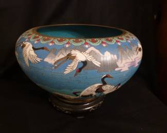 Unusual Cloissone centerpiece bowl on stand- 12" wide