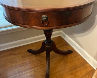 Luce Co. Mahogony wood & Leather top round table with drawer- 28" wide