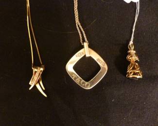 14 kt pendant with diamonds Tiffany open square necklace Victorian 14 kt seal pendant
