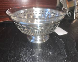 Sterling bowl  holder with glass insert