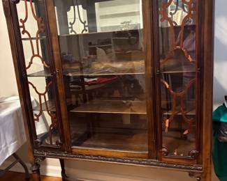 Glass front antique buffet some of wood trim needs TLC