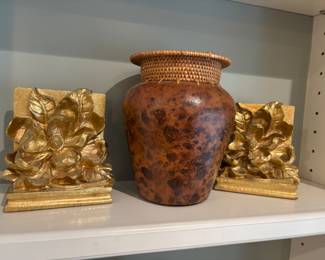 Gold Floral Bookends & Vase