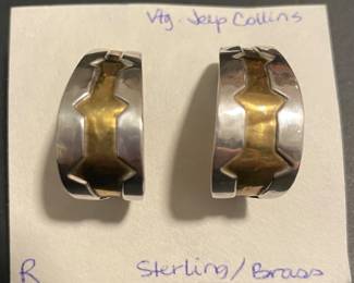 Vintage Jeep Collins Sterling & Brass Hoops Earrings