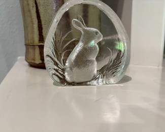 Mats Jonasson Signature Collection Lead Crystal Bunny Rabbit Paperweight Signed from Sweden