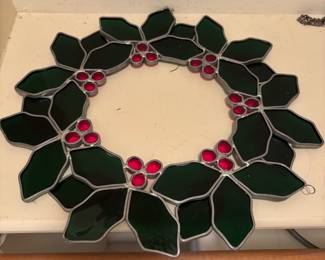 Stained Glass Christmas Holly Wreath