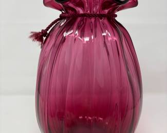 Vintage Pilgrim Cranberry Pleated Bag Glass Vase
12” tall