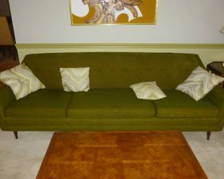 Awesome green nubby mid-century modern sofa in excellent condition!