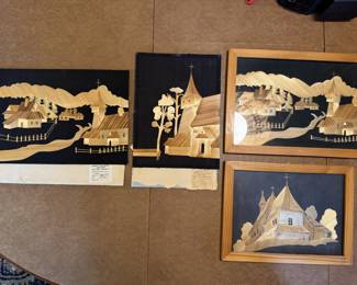 set of 4 wood carved 2D art from Poland
