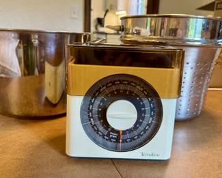 stainless steel stock pot and strainer basket, vintage kitchen scale