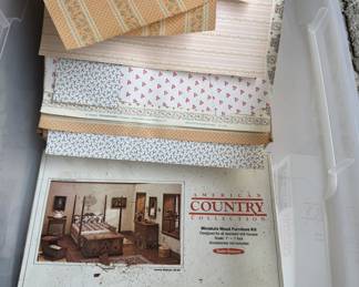 hobbyist's dream - materials to build entire dollhouse. pictured: furniture kit and wallpaper