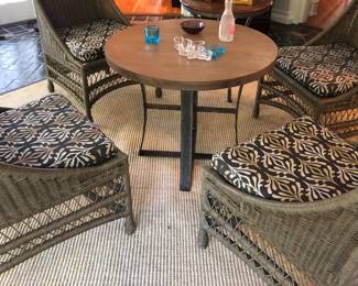 Ethan Allen 5 piece  wicker & rattan chairs with small round table 