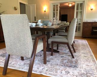 Handsome dark oak dining table & 6 “Gates Mills” dining chairs designed by John Koncar 