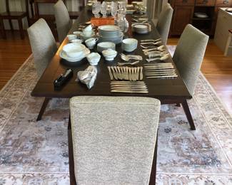 Handsome dark oak dining table & 6 “Gates Mills” dining chairs designed by John Koncar 
