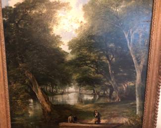 Important oil painting by Frederick Richard Lee RA
(BRITISH, 1798-1879)
“Born in Barnstaple in Devon where he lived for most of his life, Frederick Richard Lee trained at the Royal Academy schools and was held in high regard by the public for his paintings of the idealised British landscape and the sentimental rustic genre. Though he did paint some seascapes painted both on canvas and on board. Most of his works depict his home county, though Scotland, lake Shayer, Creswick and Witherington all feature and he travelled extensively in Britain and his neighbouring counties. Living aboard his yatch for some time, he visited Gibraltar, the coasts of France, Spain, and Italy. He often collaborated with noted animal painters Landseer and TS Cooper.
 