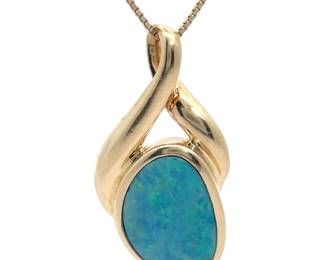 Opal Twisted Infinity Ribbon Estate Pendant in 14k Yellow Gold