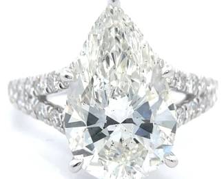 NEW! 5.80 Carat Pear Diamond Pavé Split Shank Cathedral Ring in 14k White Gold