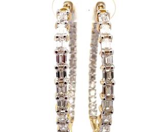 NEW! 5 Carat Baguette & Round Diamond Inside-Out Hoop Earrings in 14k Yellow Gold