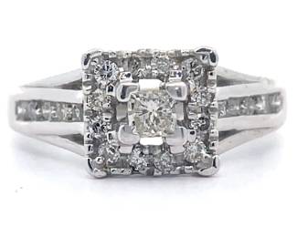 0.50 Carat Natural Diamond Square Halo Cathedral Ring