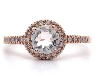 NEW! Morganite & Natural Diamond Halo Ring in 14k Rose Gold