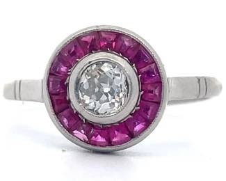 Cindy Cash Owned | Natural Ruby & Diamond Double Bezel Halo Ring