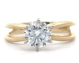 NEW! 1 Carat Round Diamond Solitaire 6-Prong Split Shank Ring in 14k Yellow Gold