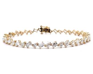 NEW! 6.50 Carat Mixed Cut Diamond Tennis Bracelet in 14k Yellow Gold