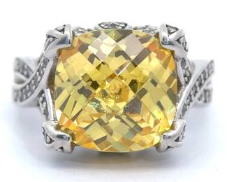 Checkerboard Cut Citrine Infinity Symbol Split Shank Ring