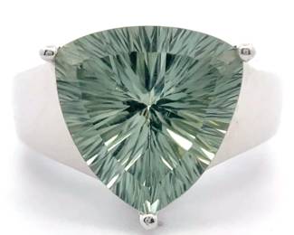 Modern Prasiolite Green Quartz Starburst Triangle Solitaire Ring