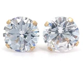 Sparkling Cubic Zirconia Round Brilliant Solitaire Stud Earrings in 14k Yellow Gold