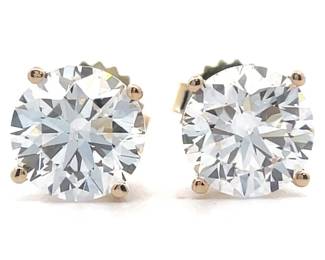 NEW! 4 Carat Diamond Solitaire Four-Prong Martini Stud Earrings