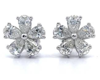 NEW! 1.50 Carat Diamond Flower Stud Earrings in 14k White Gold