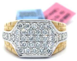 NEW! Gent's 1.25 Carat Pavé Diamond Textured Brick Ring in Yellow Gold