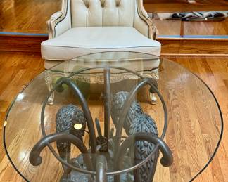 Hancock & Moore Leather Sofa and Chair plus Bronze Table with Swans and Glass Top (A work of Art)