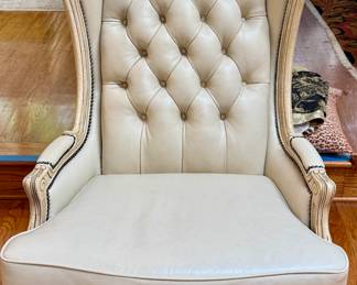 Hancock & Moore Leather Sofa and Chair plus Bronze Table with Swans and Glass Top (A work of Art)