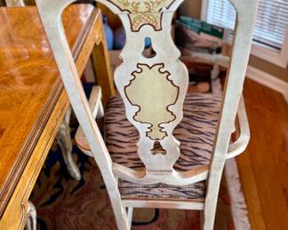 Beautiful Drexel Heritage Dining Table with 8 Hand Painted High Back Chairs and Three 22" W Leaves.