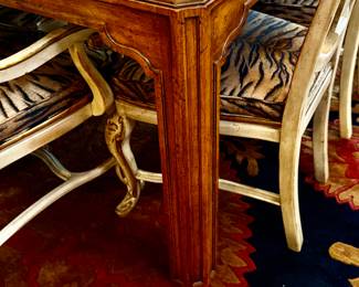 Beautiful Drexel Heritage Dining Table with 8 Hand Painted High Back Chairs and Three 22" W Leaves.