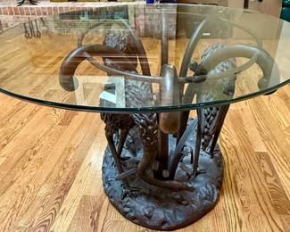 Hancock & Moore Leather Sofa and Chair plus Bronze Table with Swans and Glass Top (A work of Art)