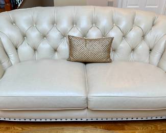 Hancock & Moore Leather Sofa and Chair plus Bronze Table with Swans and Glass Top (A work of Art)