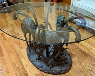 Hancock & Moore Leather Sofa and Chair plus Bronze Table with Swans and Glass Top (A work of Art)
