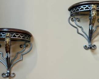 2 Wall Shelf Sconces with metal and wood shelf