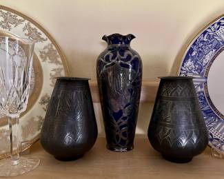 Silver overlay over cobalt glass