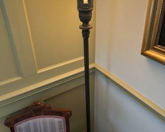Torchiere brass floor lamp with alabaster base,