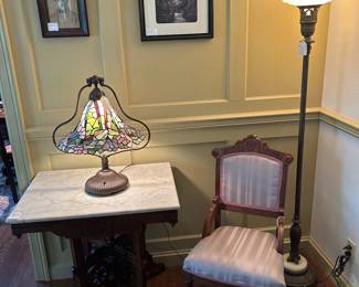  Tiffany style stained glass brass table lamp.