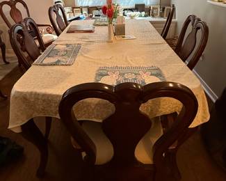 Queen Anne dining table with six chairs