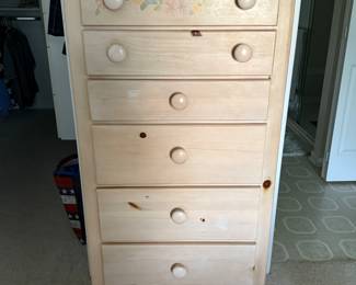 Pine highboy with floral applique